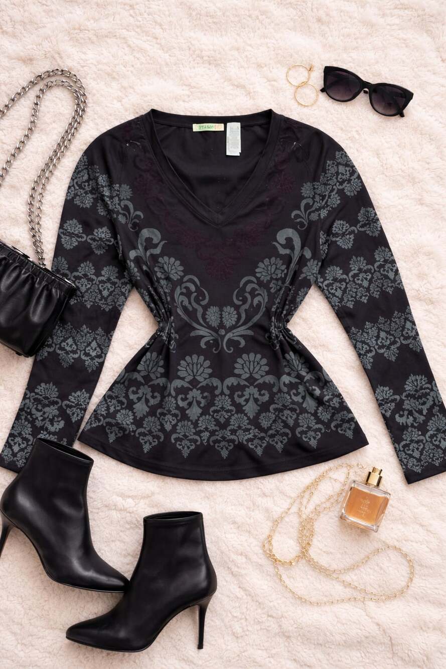 VTG Stamp 10 Black Mesh Floral Top Goth Y2K‎ Sheer Grunge Dark Feminine